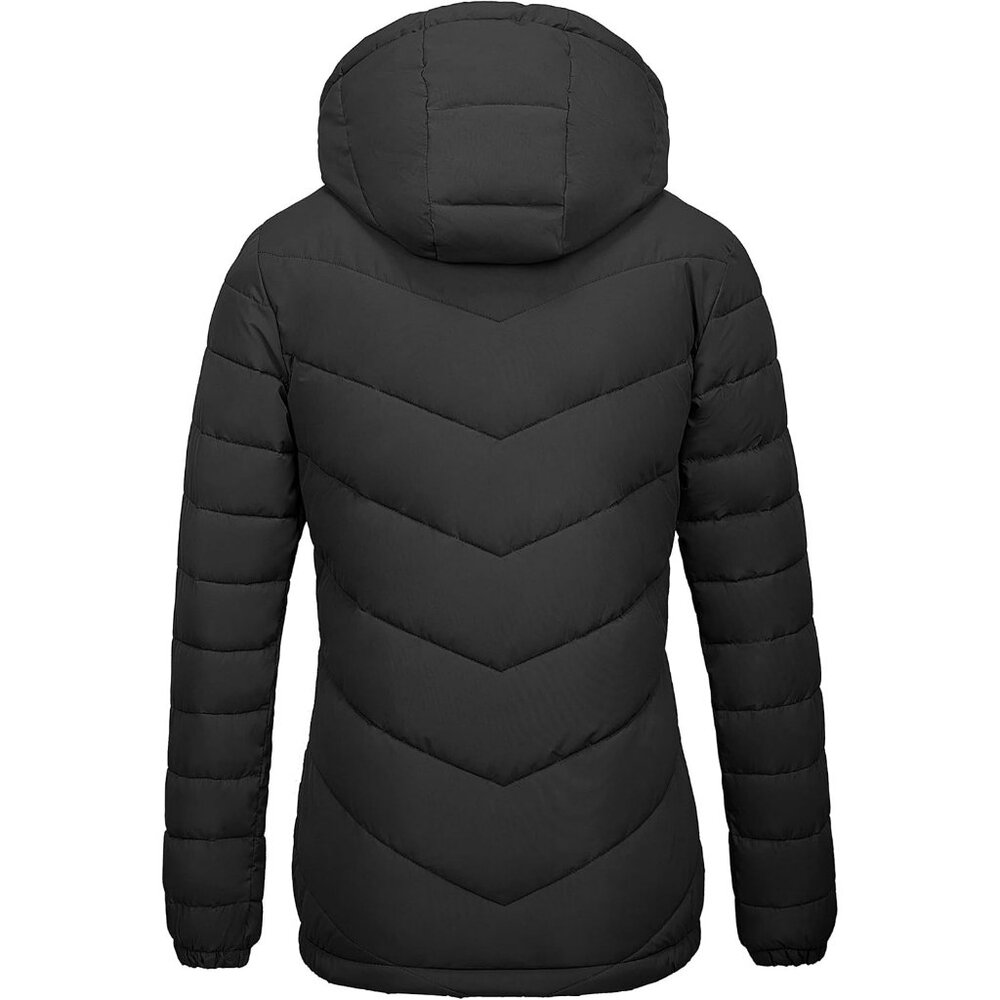 Women's Fabric Fleece Hooded Black Puffer Quilted Jacket Coats Winter Warm - Picture 2 of 6